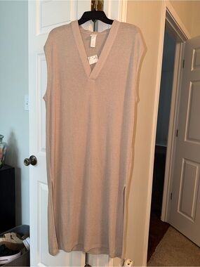 H&M Sleeveless V-Neck Midi Dress in Light Taupe